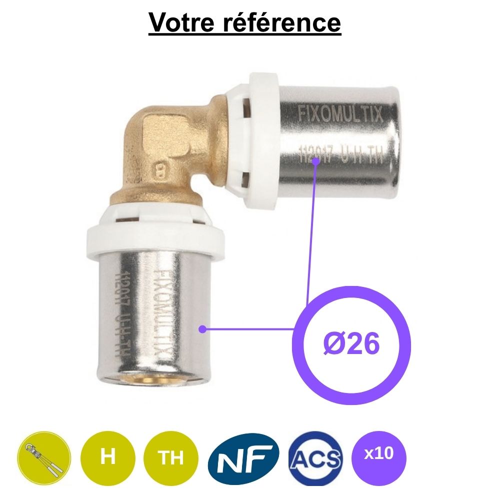 Lot de 10 coudes égaux 90° multicouche à sertir Ø26 - Somatherm