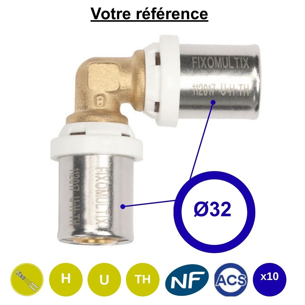Lot de 10 coudes égaux 90° multicouche à sertir Ø32 - Somatherm