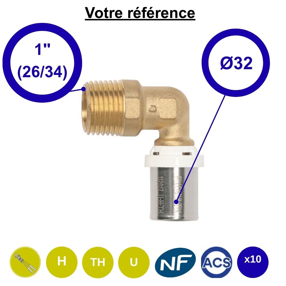 Lot de 10 coudes mâles à sertir multicouche Ø32 - mâle 1'' (26/34) - Somatherm