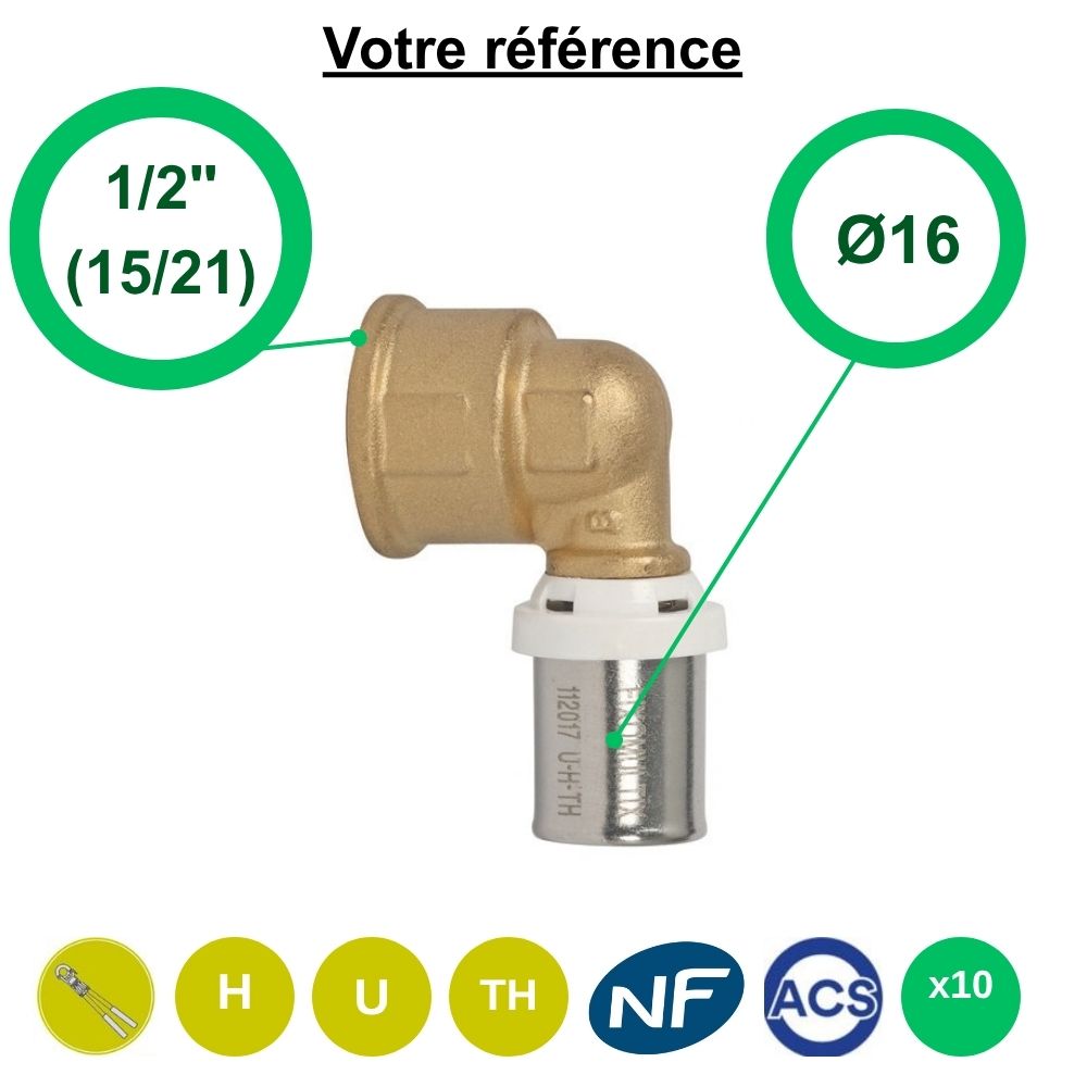 Lot de 10 coudes femelles à sertir multicouche Ø16 - femelle 1/2'' (15/21) - Somatherm