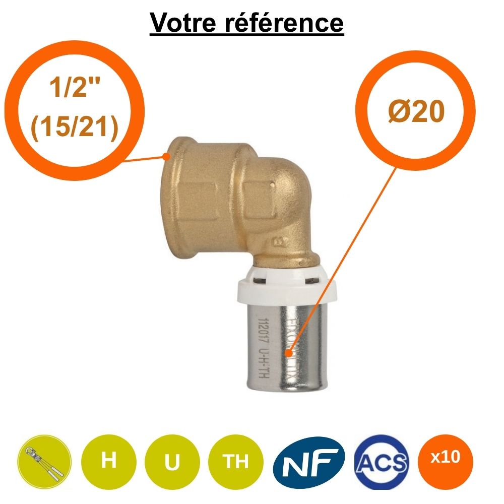 Lot de 10 coudes femelles à sertir multicouche Ø20 - femelle 1/2'' (15/21) - Somatherm