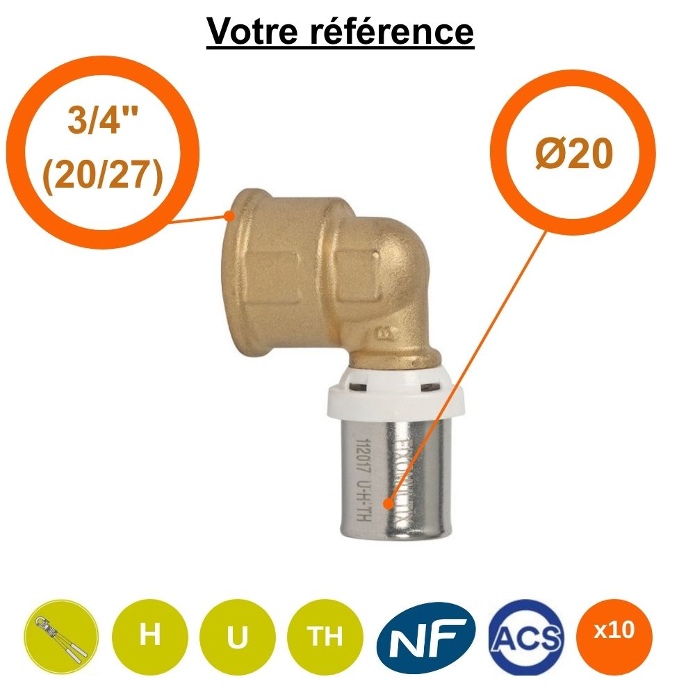 Lot de 10 coudes femelles à sertir multicouche Ø20 - femelle 3/4'' (20/27) - Somatherm