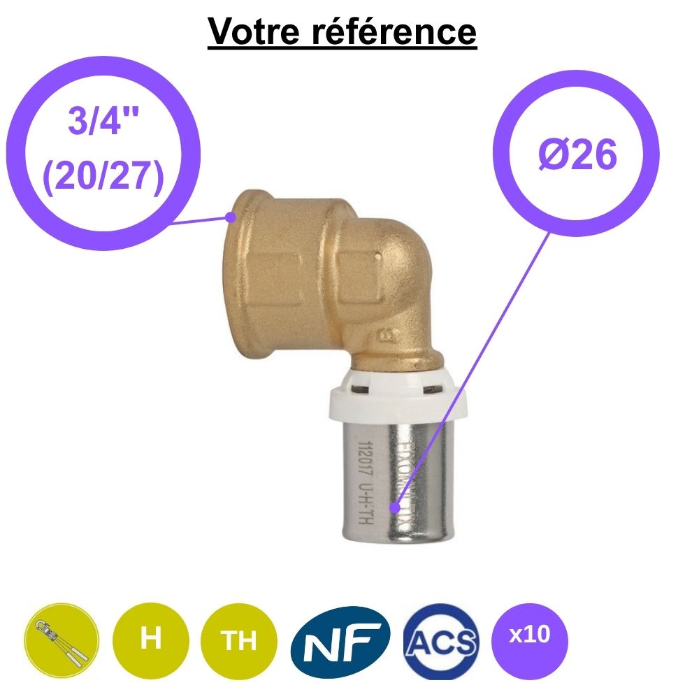 Lot de 10 coudes femelles à sertir multicouche Ø26 - femelle 3/4'' (20/27) - Somatherm