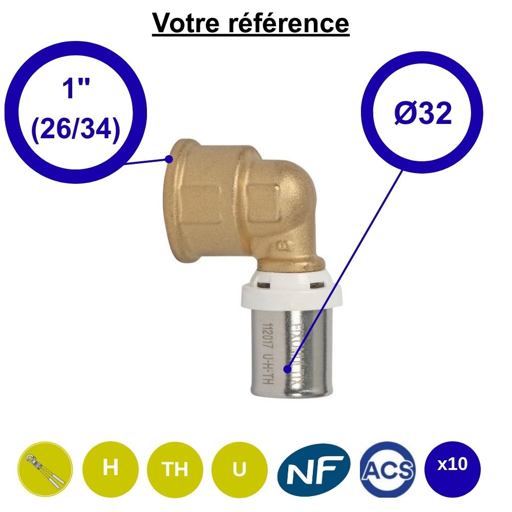 Lot de 10 coudes femelles à sertir multicouche Ø32 - femelle 1'' (26/34) - Somatherm