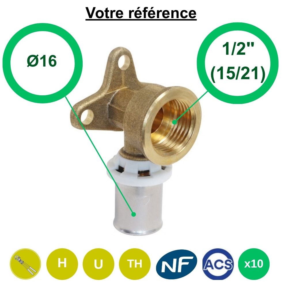 Lot de 10 coudes appliques multicouche à sertir Ø16 - femelle 1/2'' (15/21) - Somatherm