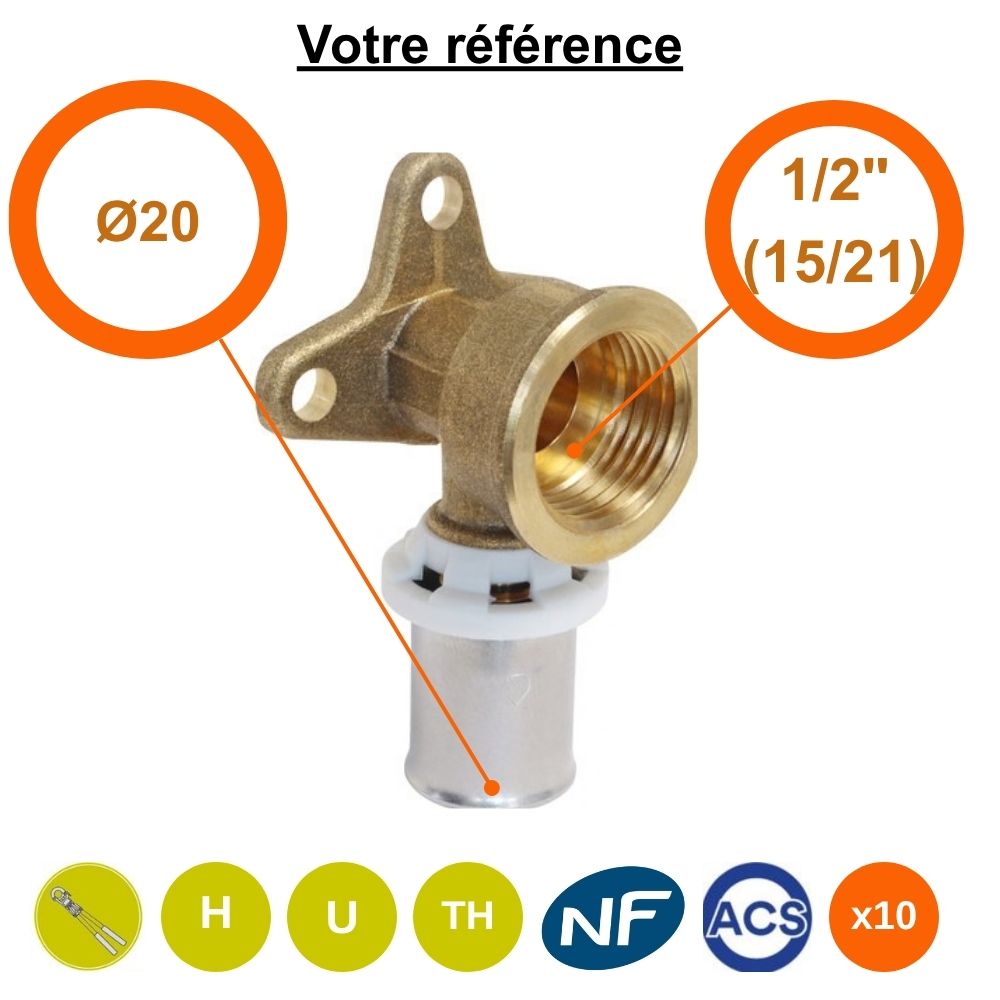 Lot de 10 coudes appliques multicouche à sertir Ø20 - femelle 1/2'' (15/21) - Somatherm