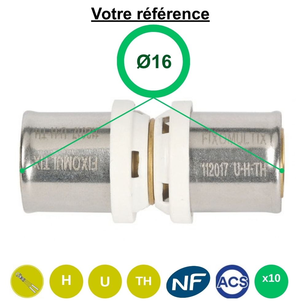 Lot de 10 manchons égaux multicouche à sertir Ø16 - Somatherm