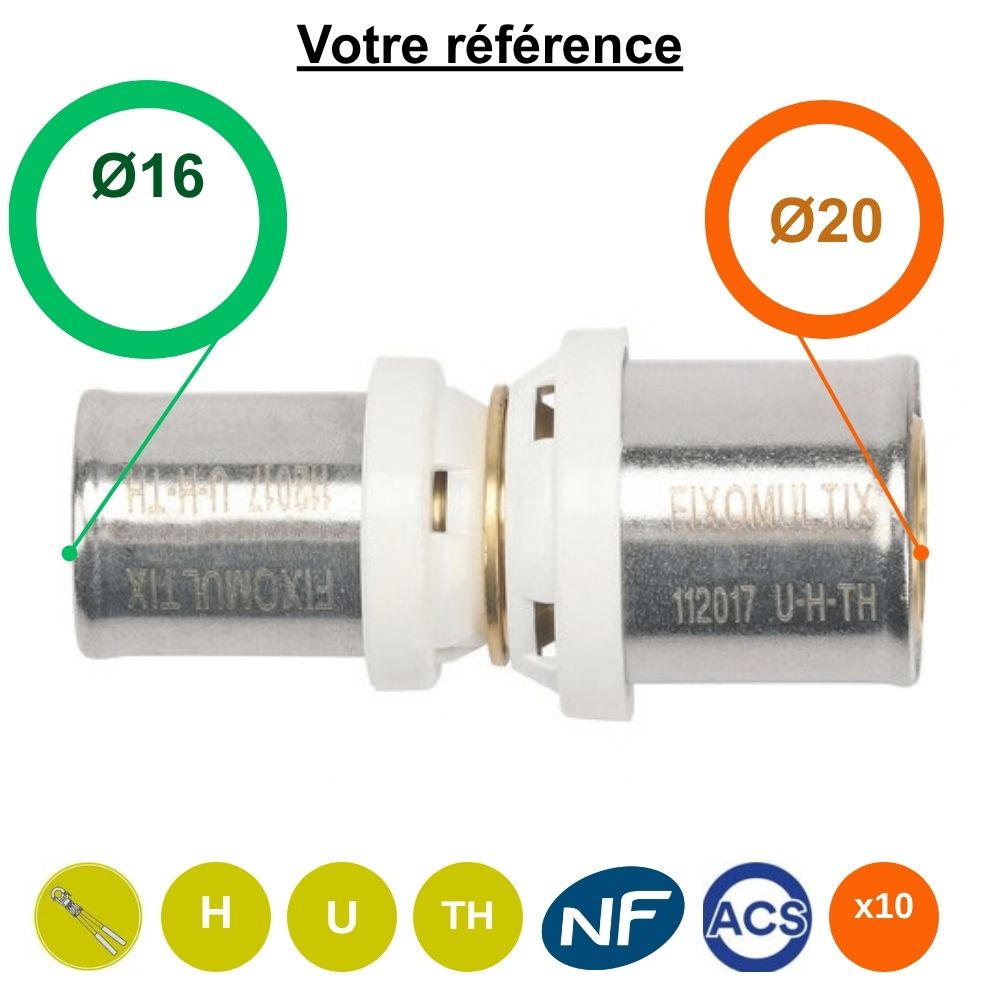 Lot de 10 manchons réduits multicouche à sertir Ø20-Ø16 - Somatherm