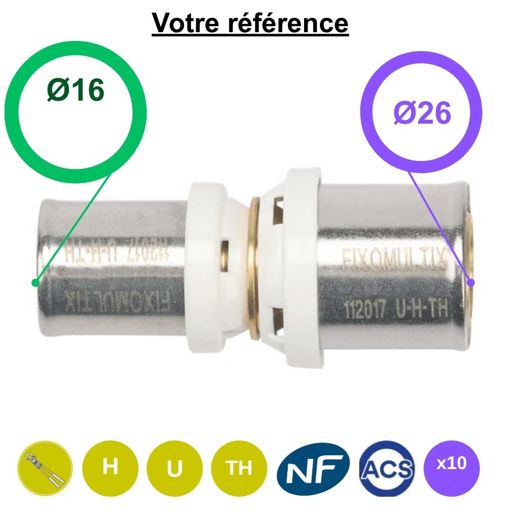 Lot de 10 manchons réduits multicouche à sertir Ø26-Ø16 - Somatherm