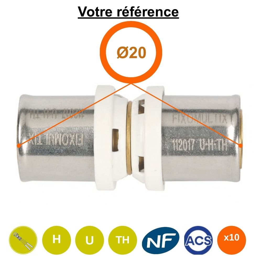 Lot de 10 manchons égaux multicouche à sertir Ø20 - Somatherm