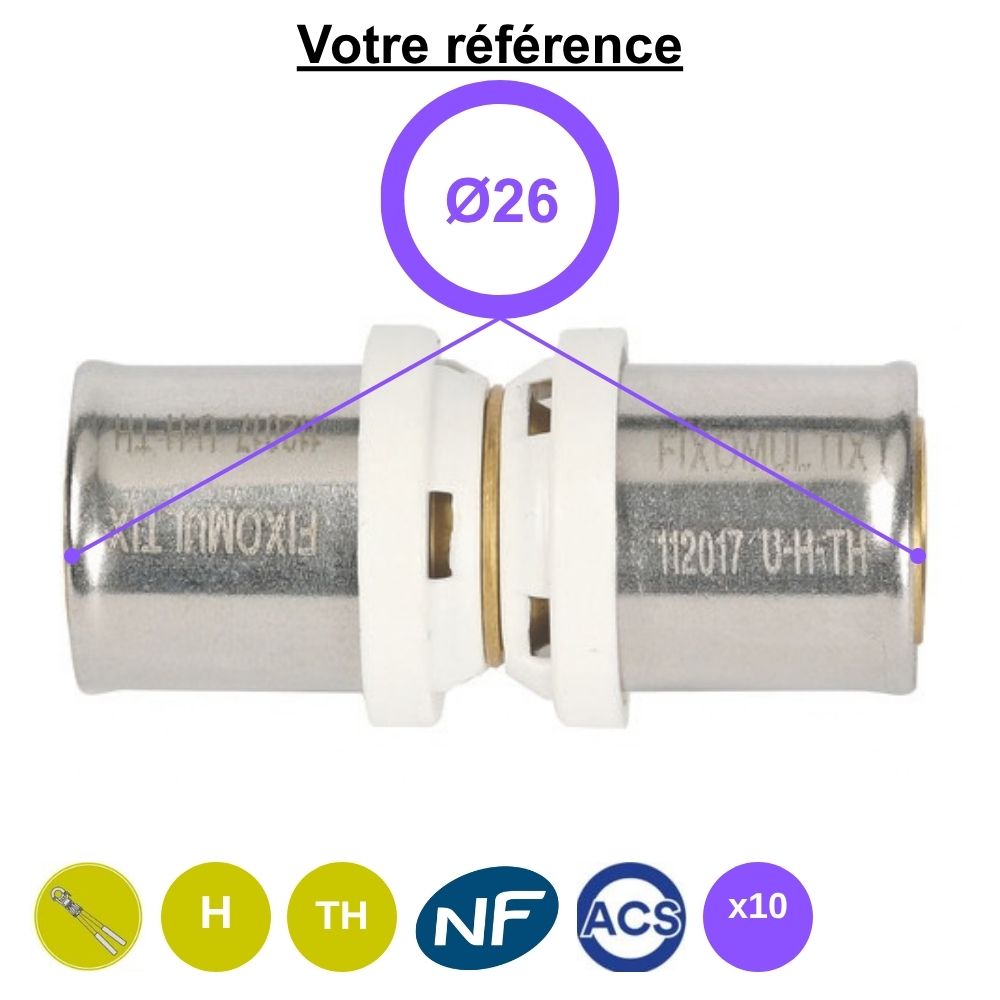 Lot de 10 manchons égaux multicouche à sertir Ø26 - Somatherm