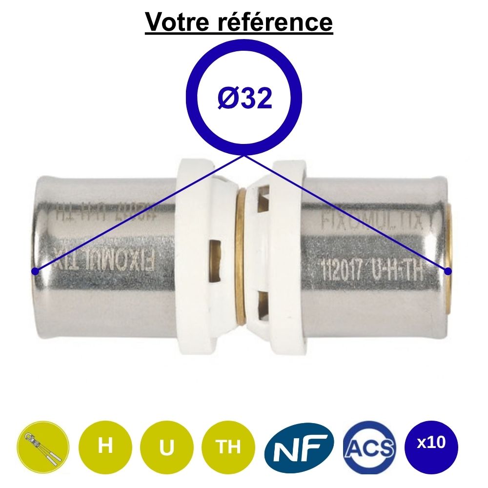 Lot de 10 manchons égaux multicouche à sertir Ø32 - Somatherm