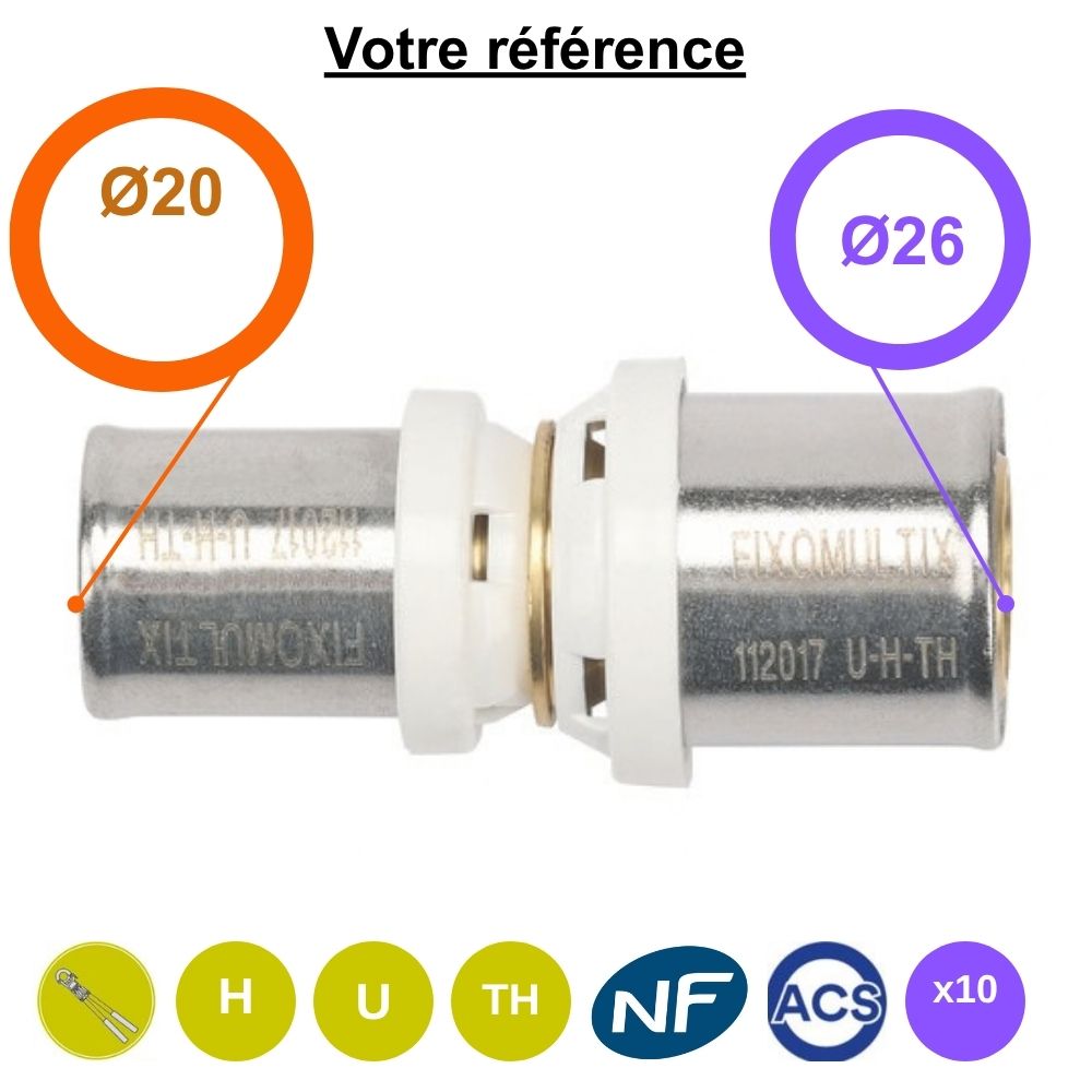 Lot de 10 manchons réduits multicouche à sertir Ø26-Ø20 - Somatherm
