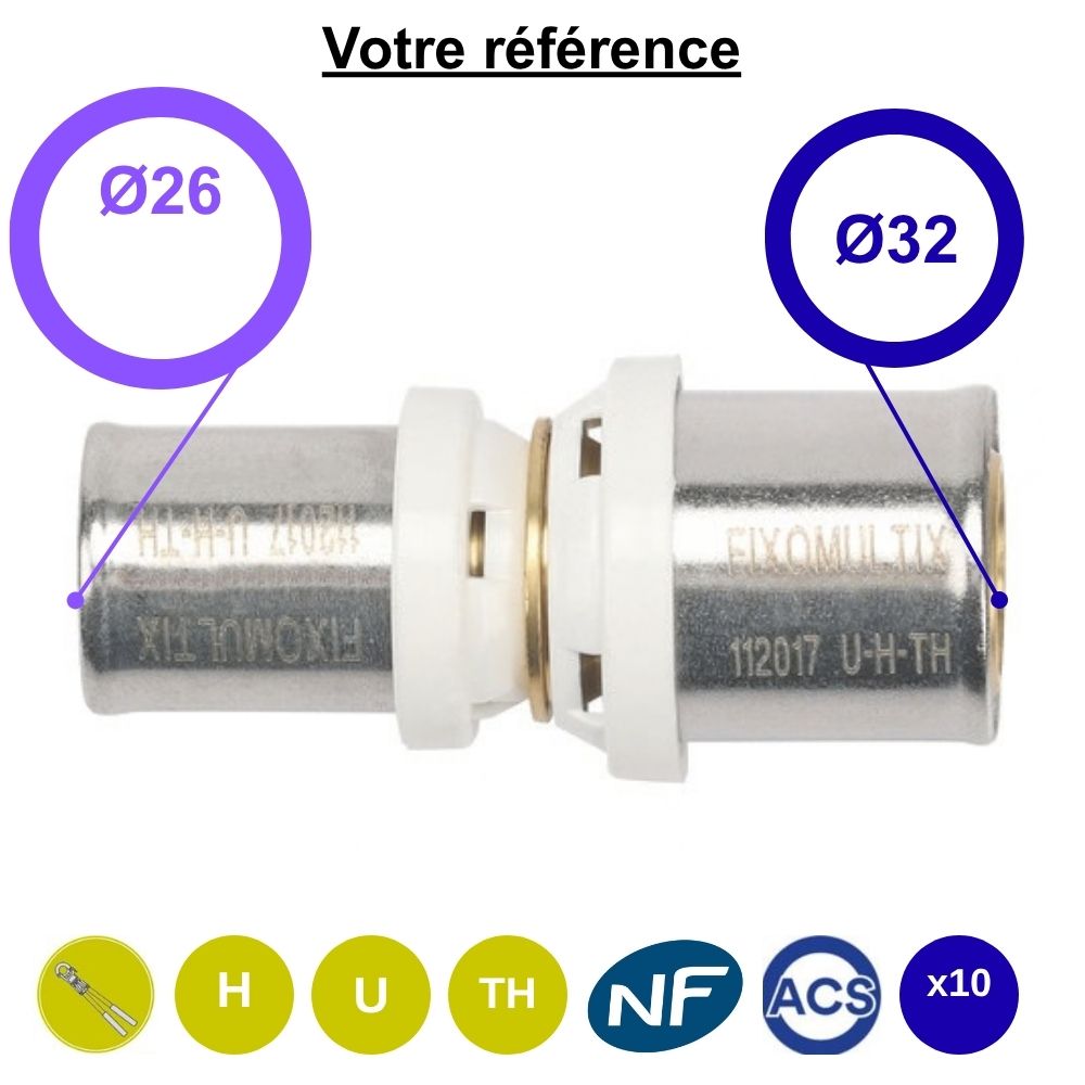 Lot de 10 manchons réduits multicouche à sertir Ø32-Ø26 - Somatherm
