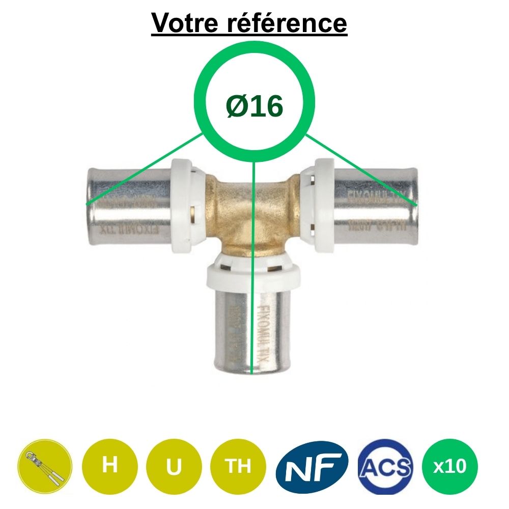 Lot de 10 tés égaux multicouche à sertir Ø16 - Somatherm