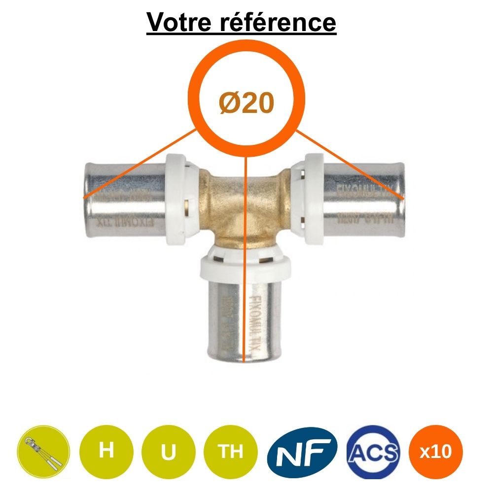 Lot de 10 tés égaux multicouche à sertir Ø20 - Somatherm