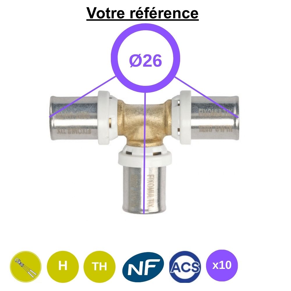 Lot de 10 tés égaux multicouche à sertir Ø26 - Somatherm