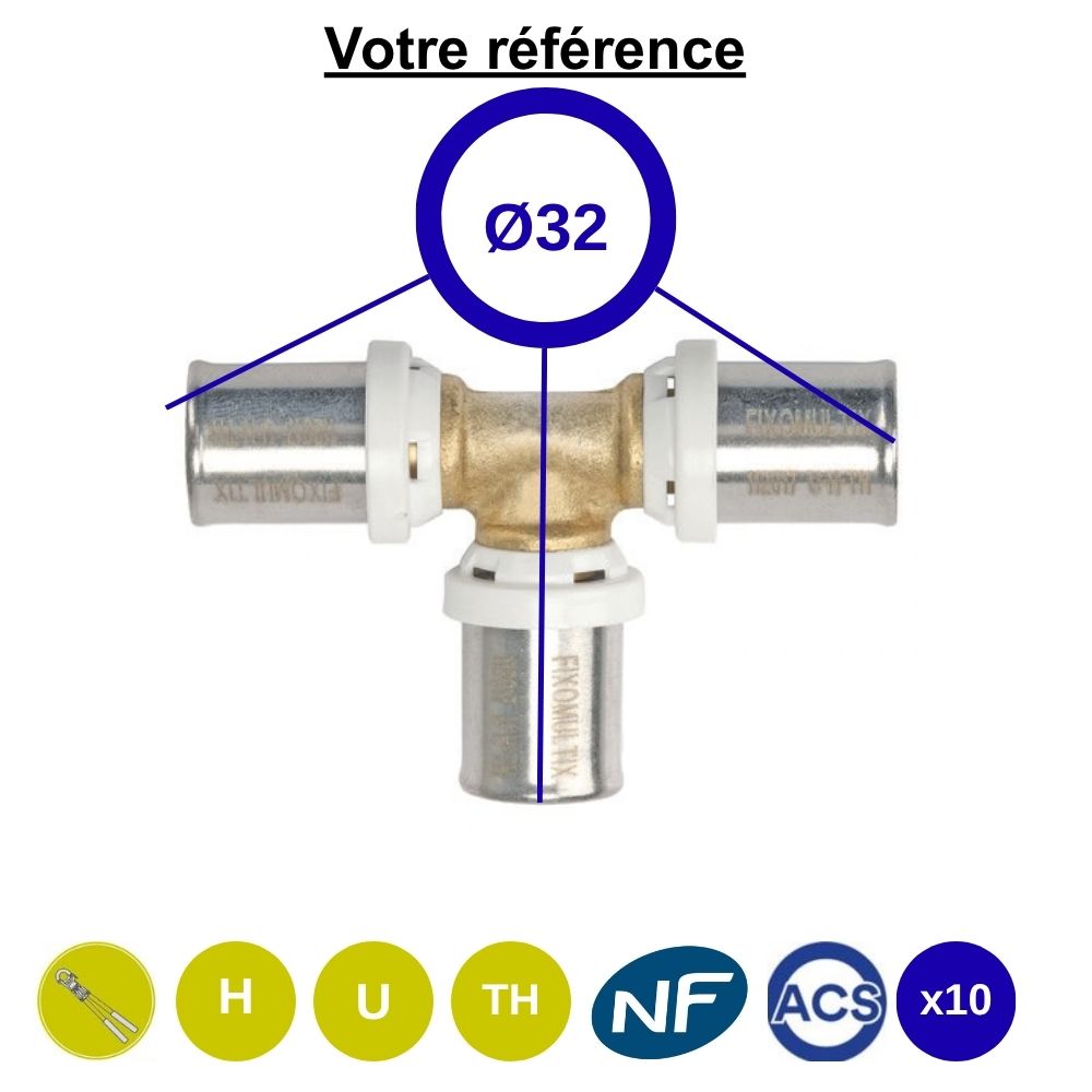 Lot de 10 tés égaux multicouche à sertir Ø32 - Somatherm