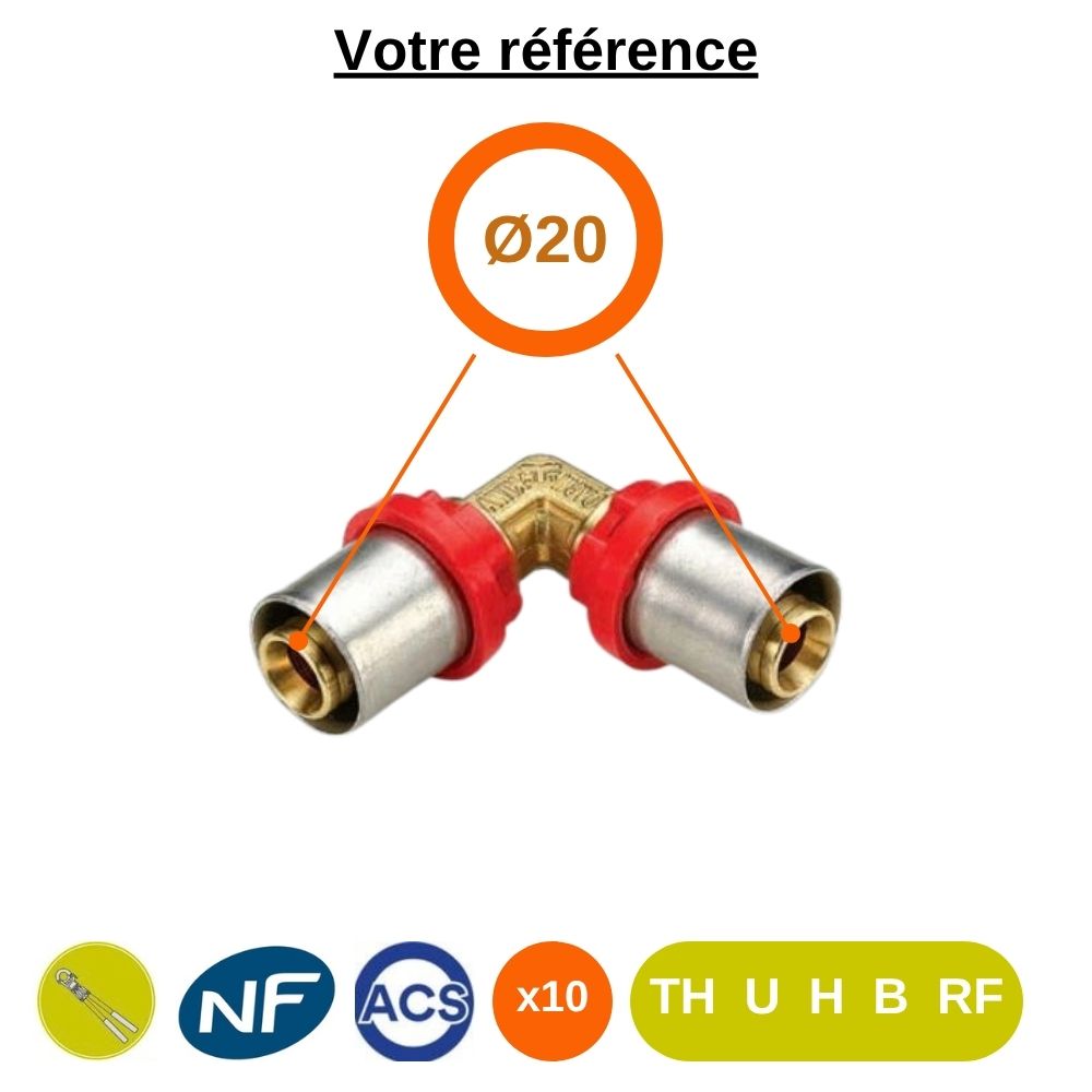 Lot de 10 coudes égaux multicouche à sertir Ø20 - Tiemme