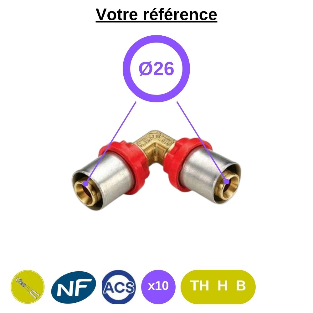 Lot de 10 coudes égaux multicouche à sertir Ø26 - Tiemme