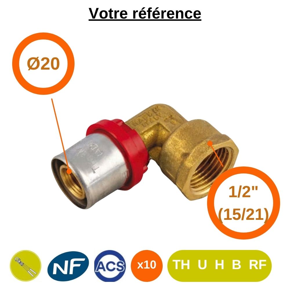 Lot de 10 coudes femelles à sertir multicouche Ø20 - femelle 1/2'' (15/21) - Tiemme