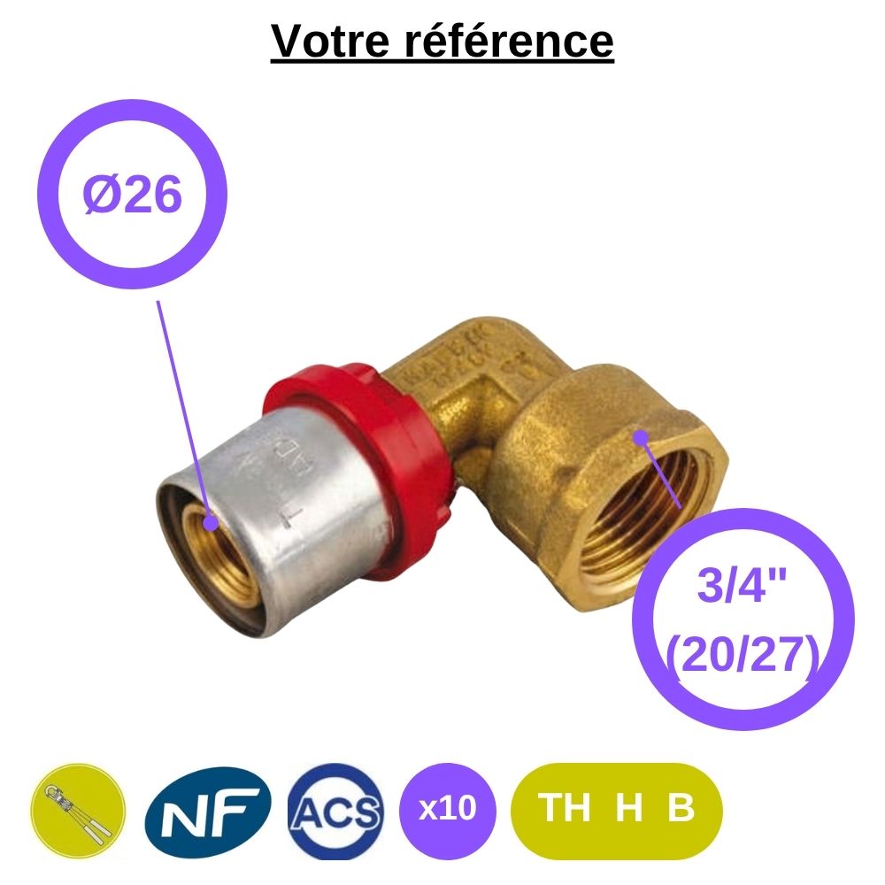 Lot de 10 coudes femelles à sertir multicouche Ø26 - femelle 3/4'' (20/27) - Tiemme