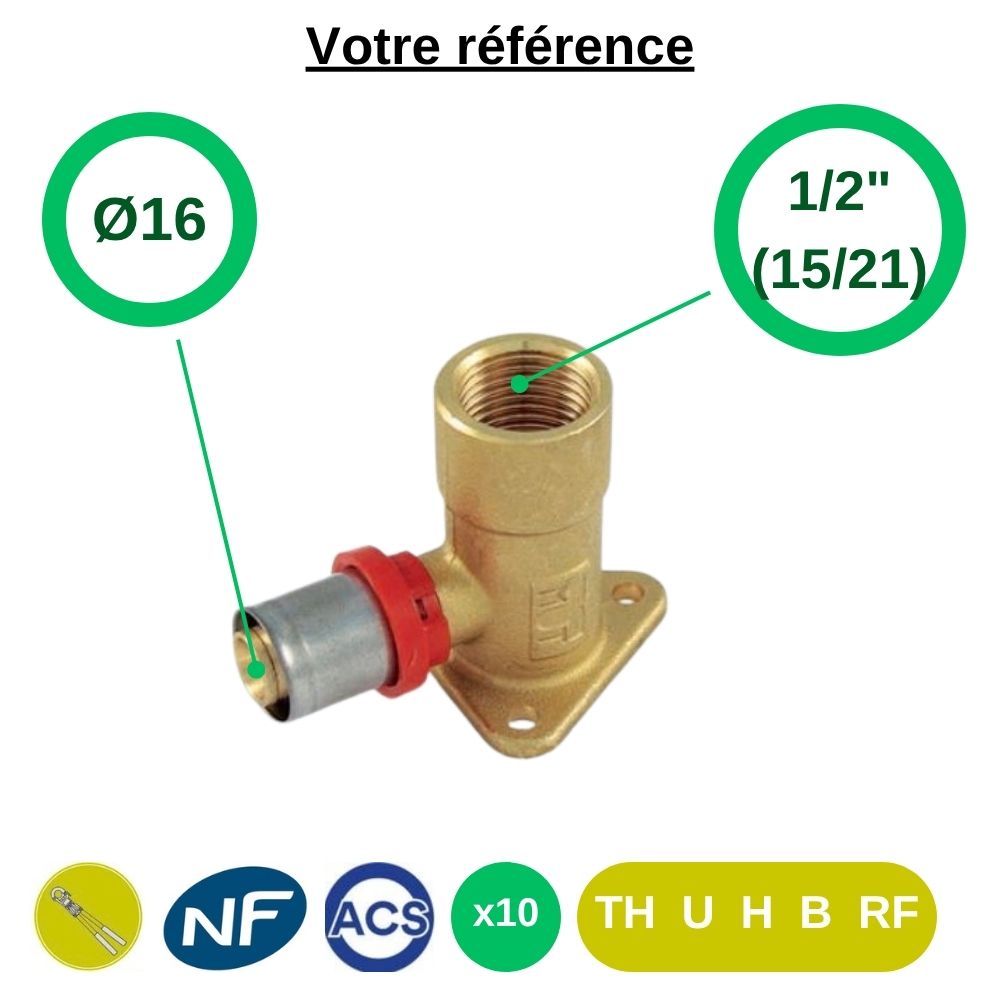 Lot de 10 coudes appliques multicouche à sertir Ø16 - femelle 1/2'' (15/21) - Tiemme