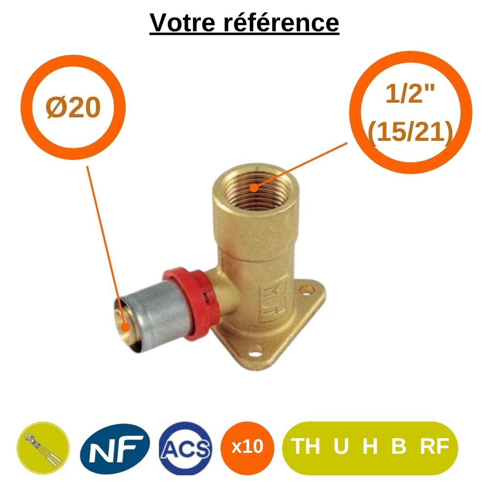 Lot de 10 coudes appliques multicouche à sertir Ø20 - femelle 1/2'' (15/21) - Tiemme