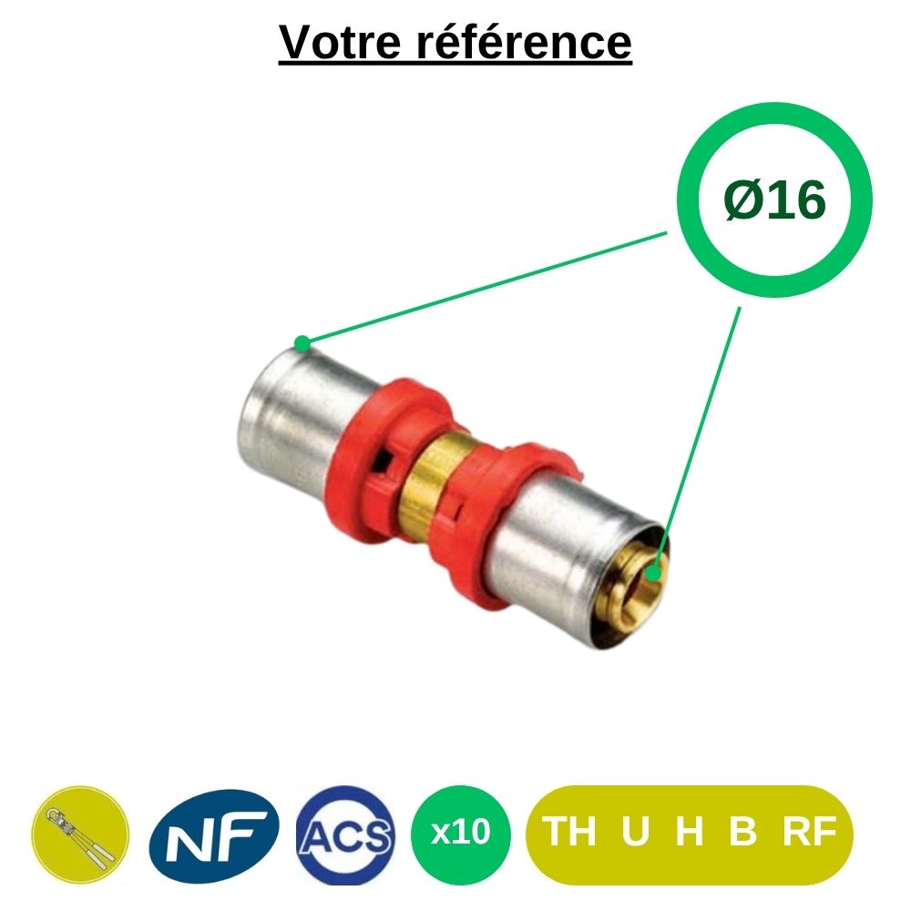 Lot de 10 manchons égaux multicouche à sertir Ø16 - Tiemme