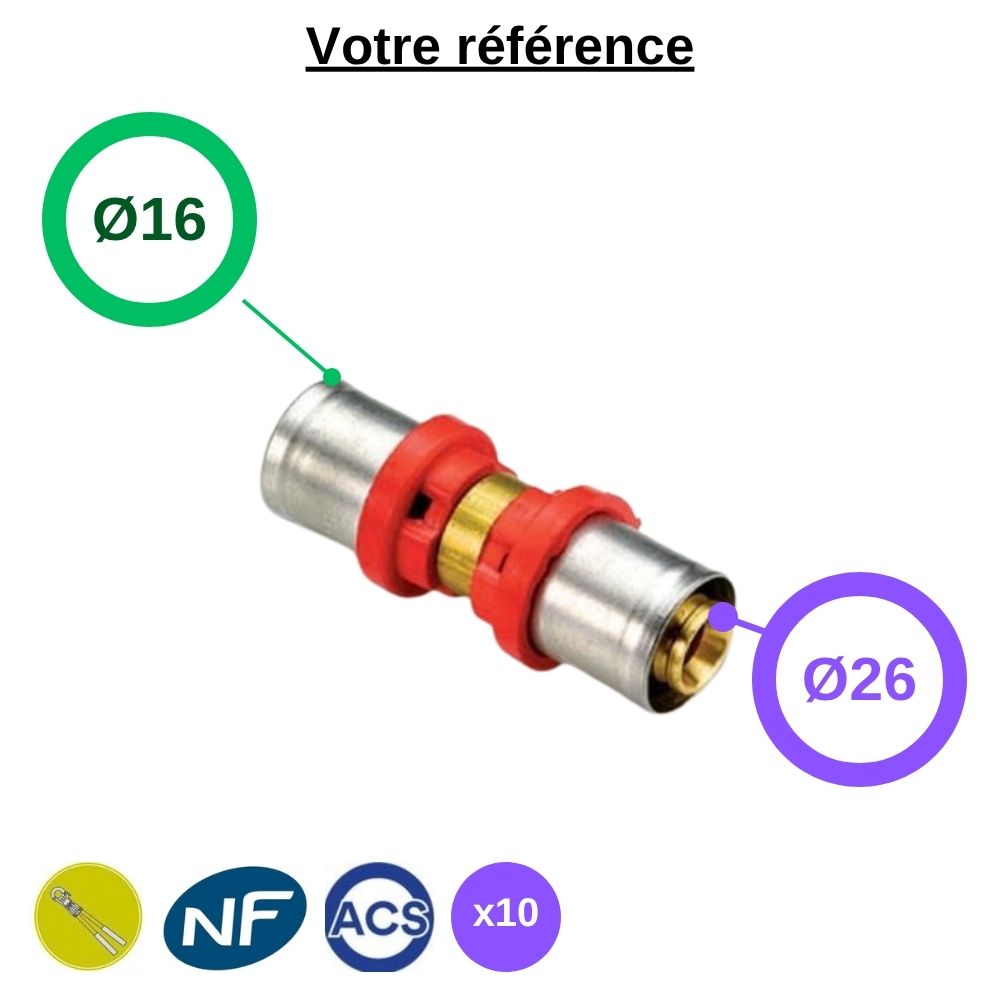 Lot de 10 manchons réduits multicouche à sertir Ø26-Ø16 - Tiemme