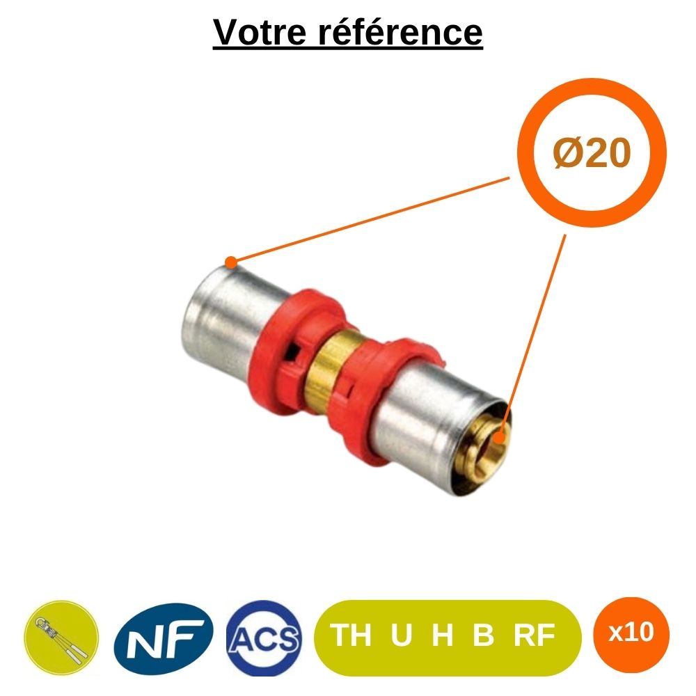 Lot de 10 manchons égaux multicouche à sertir Ø20 - Tiemme