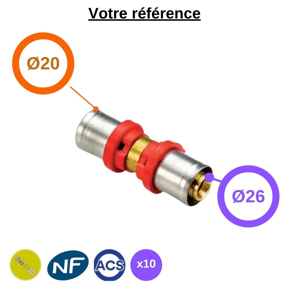 Lot de 10 manchons réduits multicouche à sertir Ø26-Ø20 - Tiemme