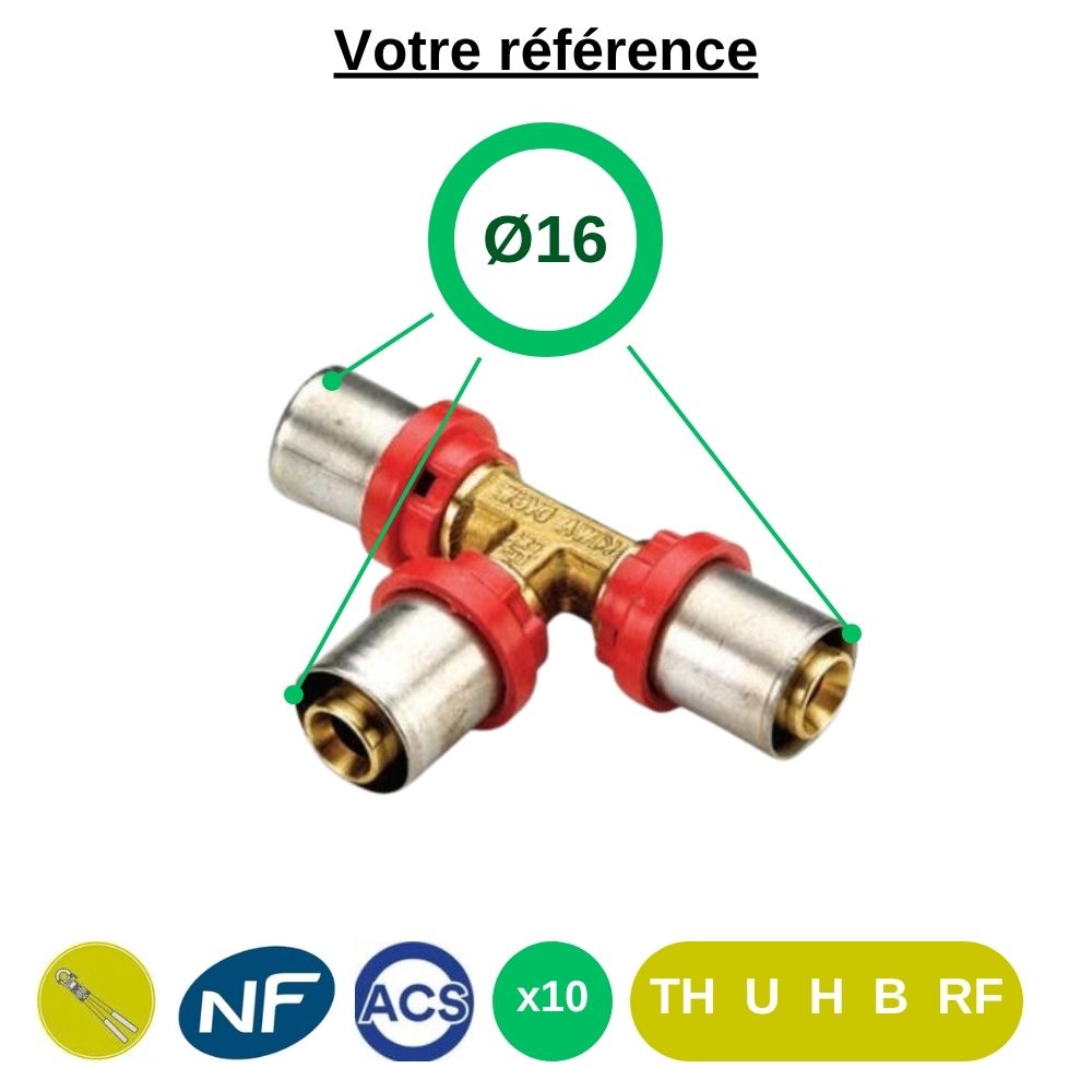 Lot de 10 tés égaux multicouche à sertir Ø16 - Tiemme