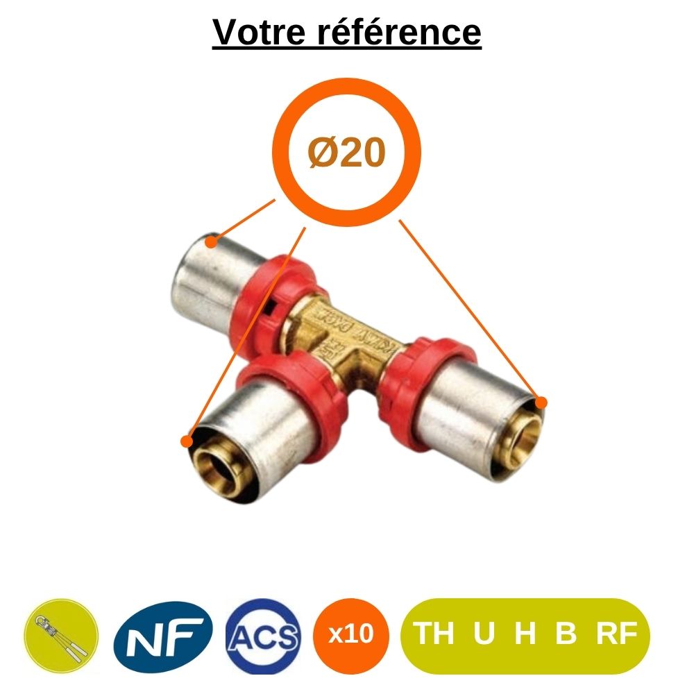 Lot de 10 tés égaux multicouche à sertir Ø20 - Tiemme