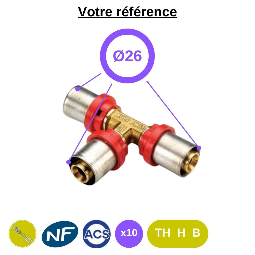 Lot de 10 tés égaux multicouche à sertir Ø26 - Tiemme