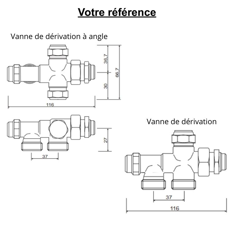 Kit de raccordement thermostatisable pour radiateur - Robinet équerre inversé système bitube 1/2'' (15/21) - RBM