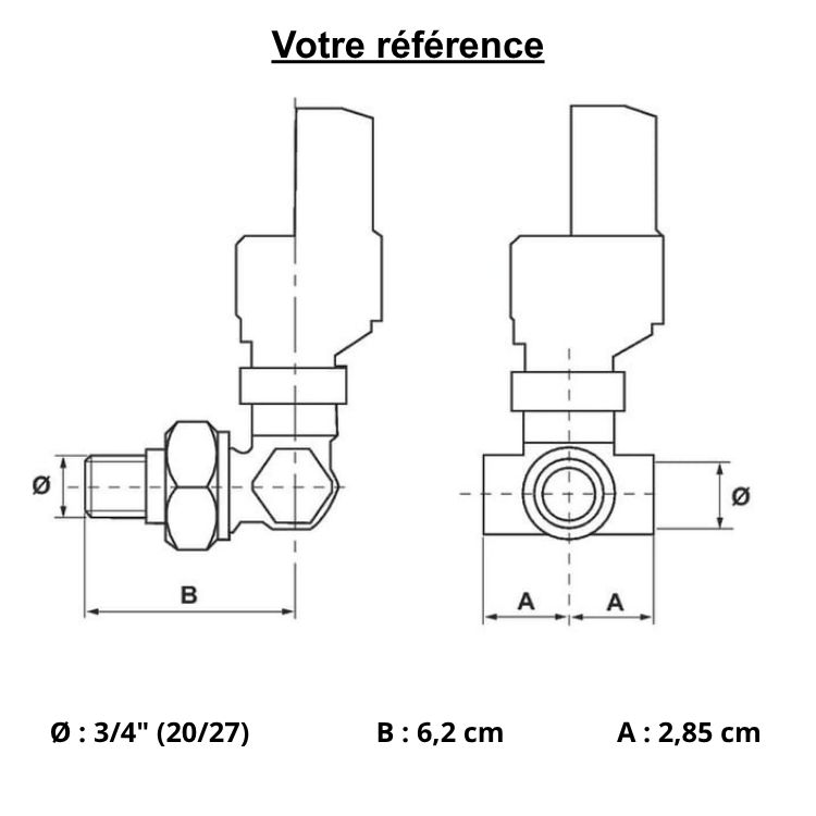 Robinet thermostatique pour radiateur eau chaude, tri-axe femelle 3/4'' (20/27) - Fixosar, Comap