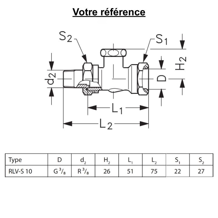 Té de réglage pour radiateur RLV-S 3/8'' (12/17) - Danfoss