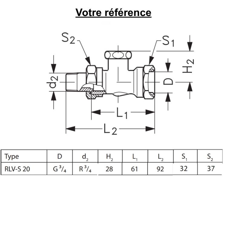 Té de réglage pour radiateur RLV-S 3/4'' (20/27) - Danfoss