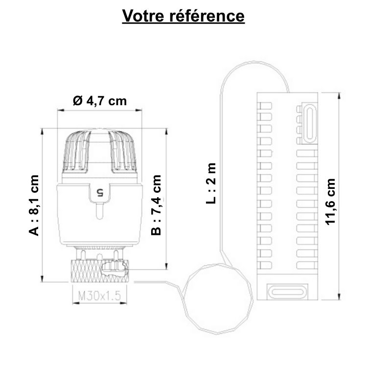 Tête thermostatique TL20 bulbe à distance - RBM