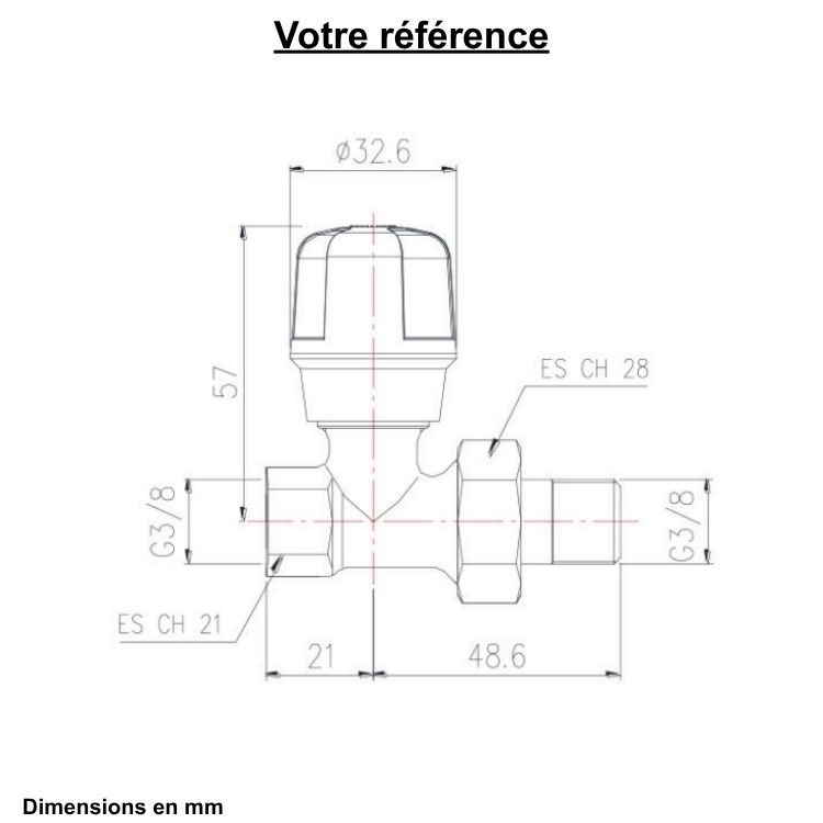 Robinet manuel pour radiateur eau chaude, droit femelle 3/8'' (12/17) - RBM