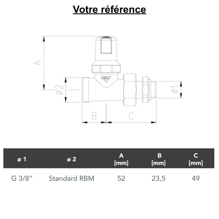 Té de réglage pour radiateur mâle 3/8'' (12/17) - RBM