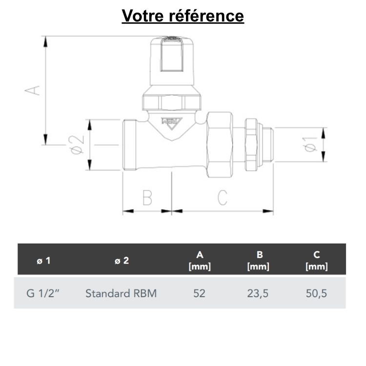Té de réglage pour radiateur mâle 1/2'' (15/21) - RBM