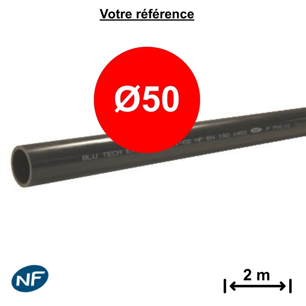 Lot de 5 tubes PVC pression gris Ø50 - longueur 2 m
