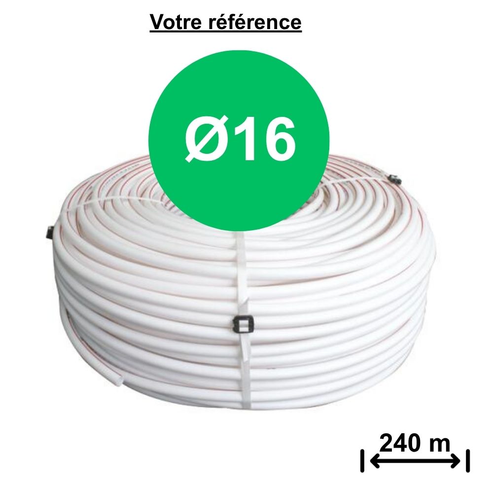 Tube PER nu blanc avec liseret rouge Ø16 - longueur 240 m - Somatherm