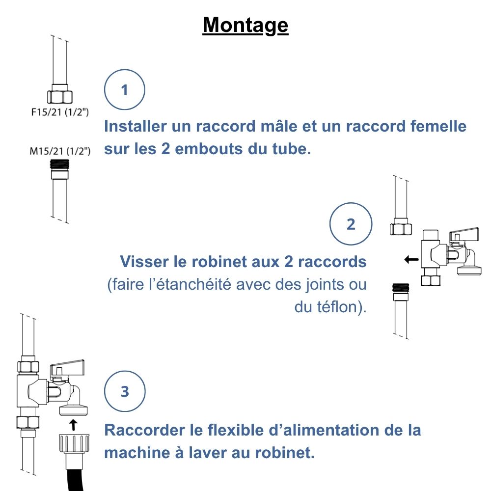 Robinet d'arrêt pour machine à laver, avec piquage, mâle-femelle 3/8'' (12/17) - Somatherm