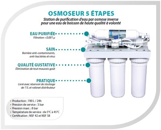 Station complète de purification d'eau - Osmoseur 5 étapes - Aquawater