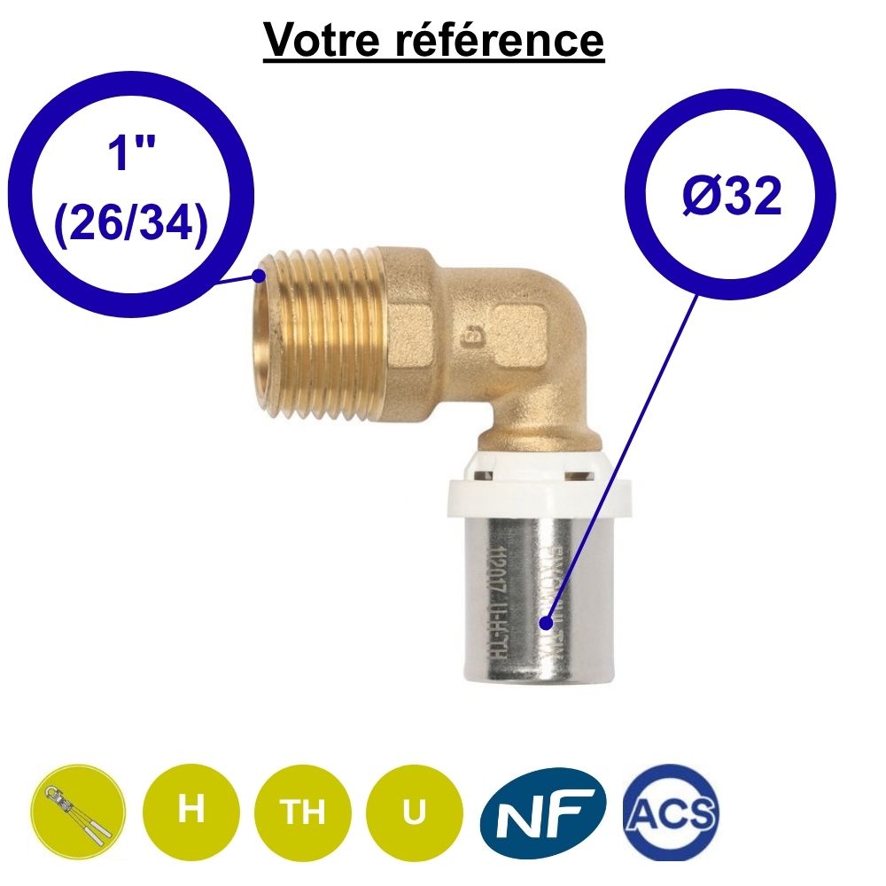 Coude mâle à sertir multicouche Ø32 - mâle 1'' (26/34) - Somatherm