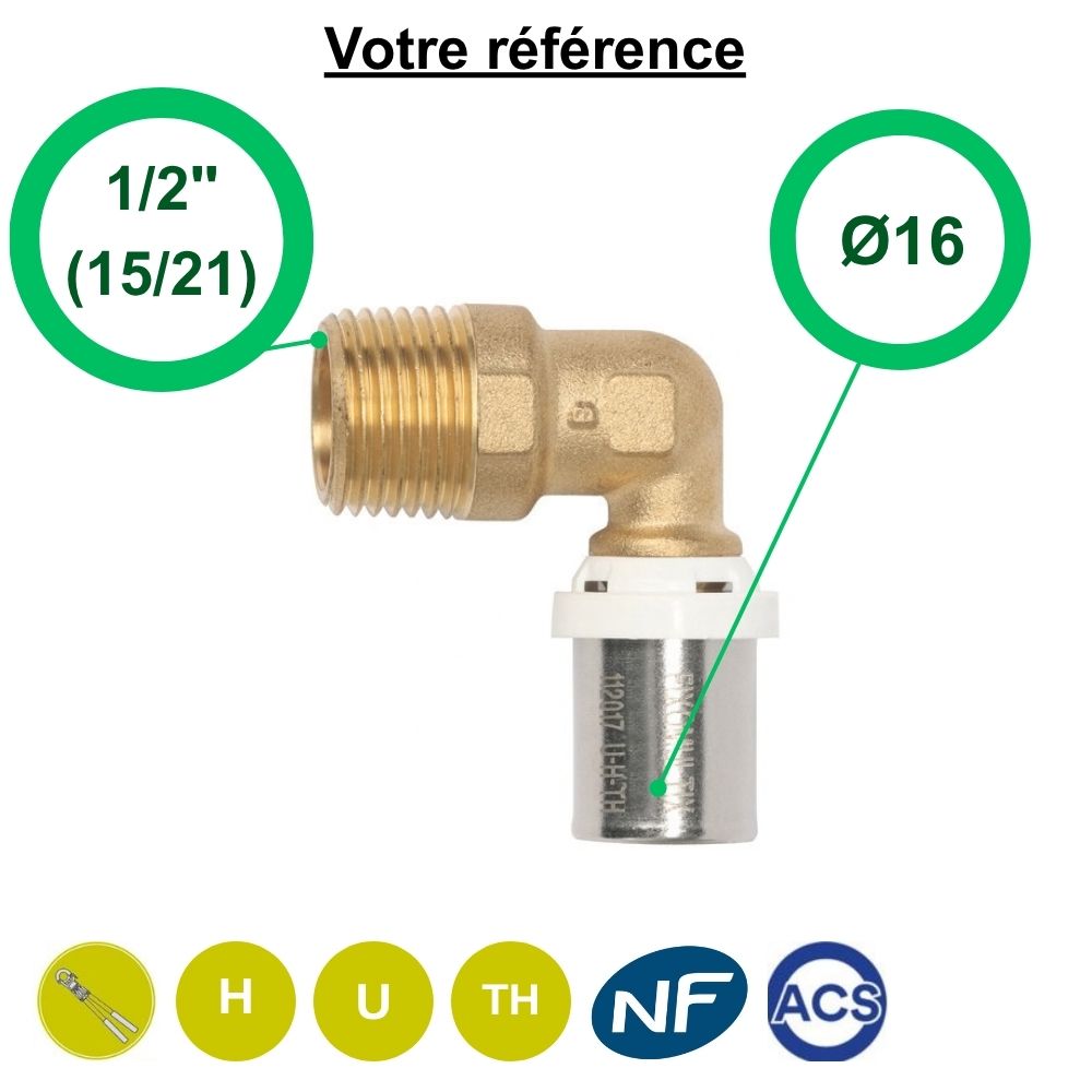 Coude mâle à sertir multicouche Ø16 - mâle 1/2'' (15/21) - Somatherm