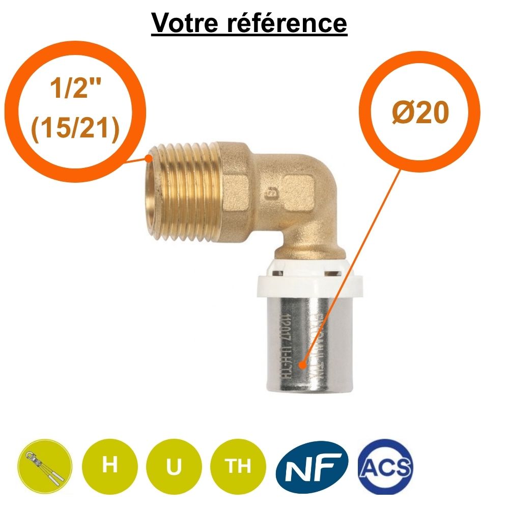Coude mâle à sertir multicouche Ø20 - mâle 1/2'' (15/21) - Somatherm